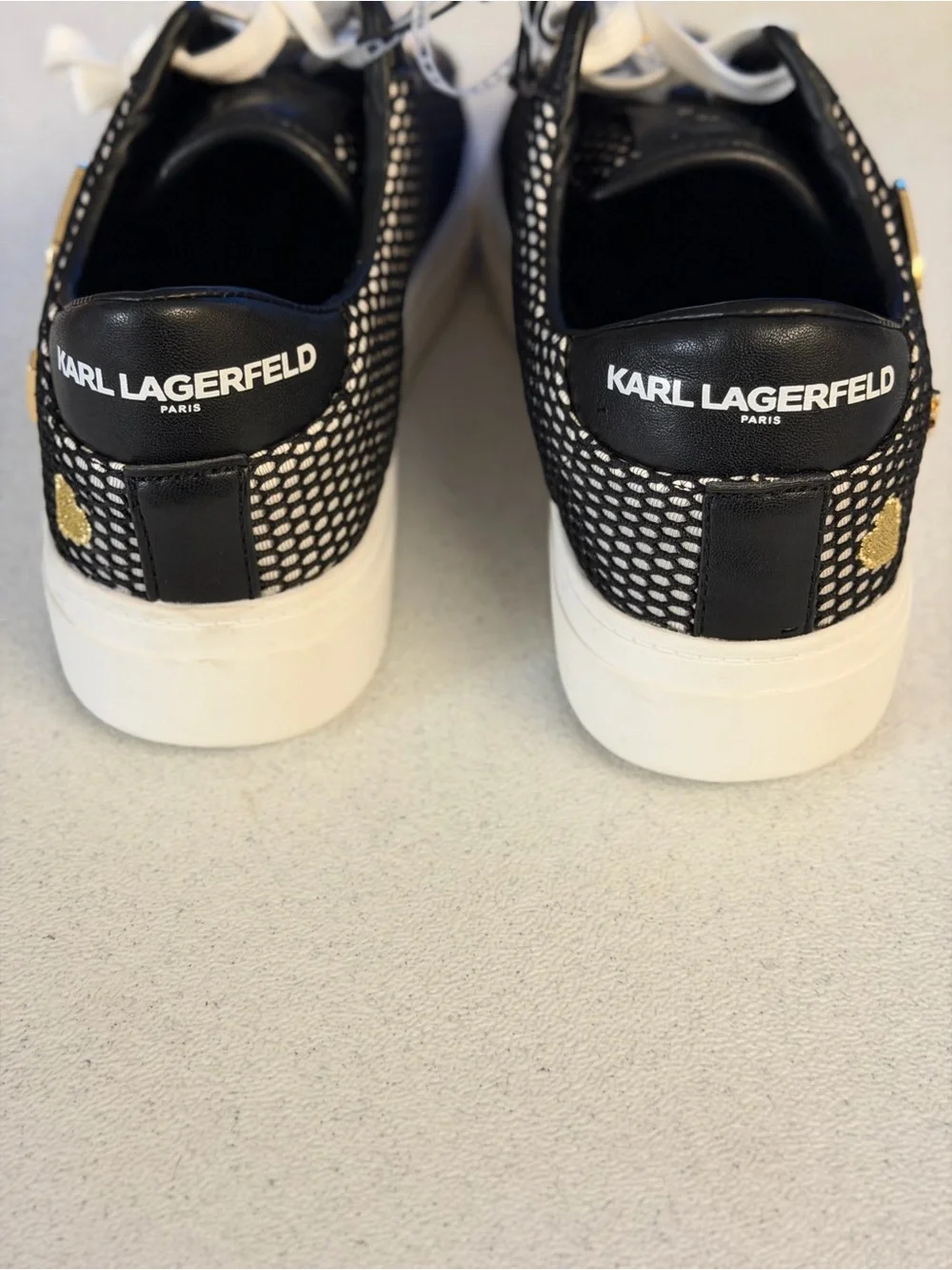 Karl Lagerfeld Black and White Mesh Low-Top Sneakers with Gold Accents